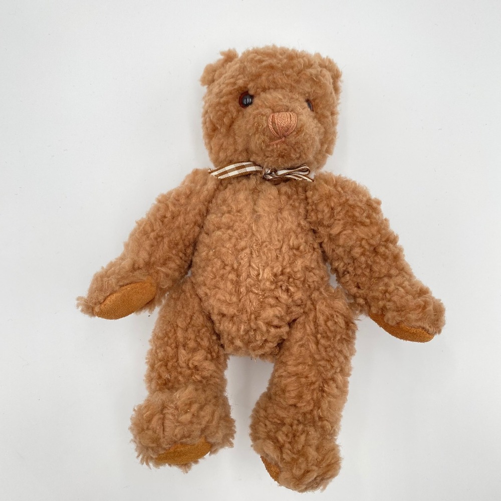 Vintage 1987 Gund Collectors Classic Brown Teddy Bear 9" Plush Plaid Bow Jointed